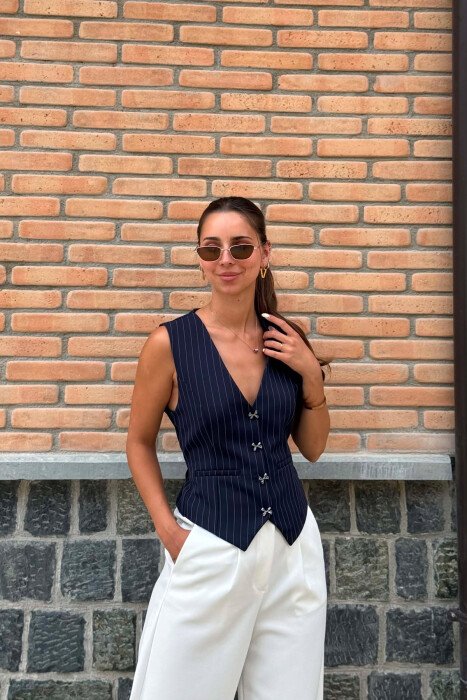 LINES DESIGN BOW DETAIL BUTTONS WOMAN VEST BLUE/BLU - 5