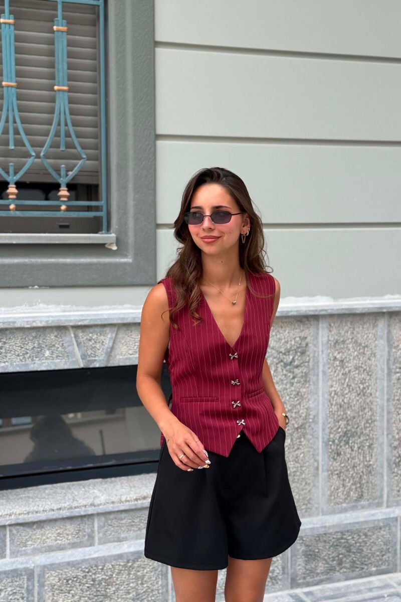 LINES DESIGN BOW DETAIL BUTTONS WOMAN VEST BURGUNDY/VISHNJE - 1