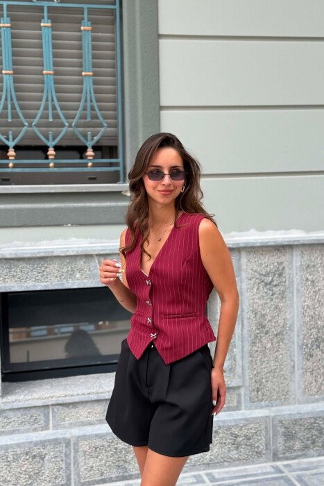 LINES DESIGN BOW DETAIL BUTTONS WOMAN VEST BURGUNDY/VISHNJE - 3