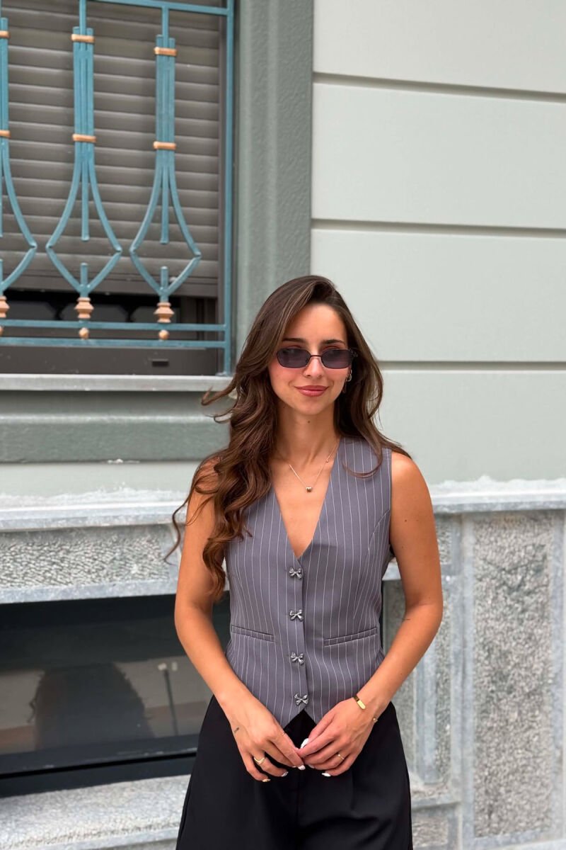 LINES DESIGN BOW DETAIL BUTTONS WOMAN VEST GREY/GRI - 1