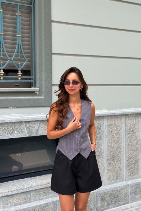 LINES DESIGN BOW DETAIL BUTTONS WOMAN VEST GREY/GRI - 4