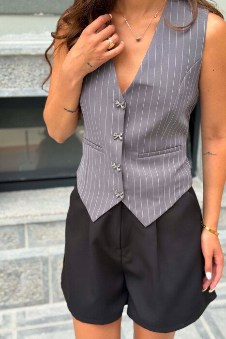 LINES DESIGN BOW DETAIL BUTTONS WOMAN VEST GREY/GRI - 5