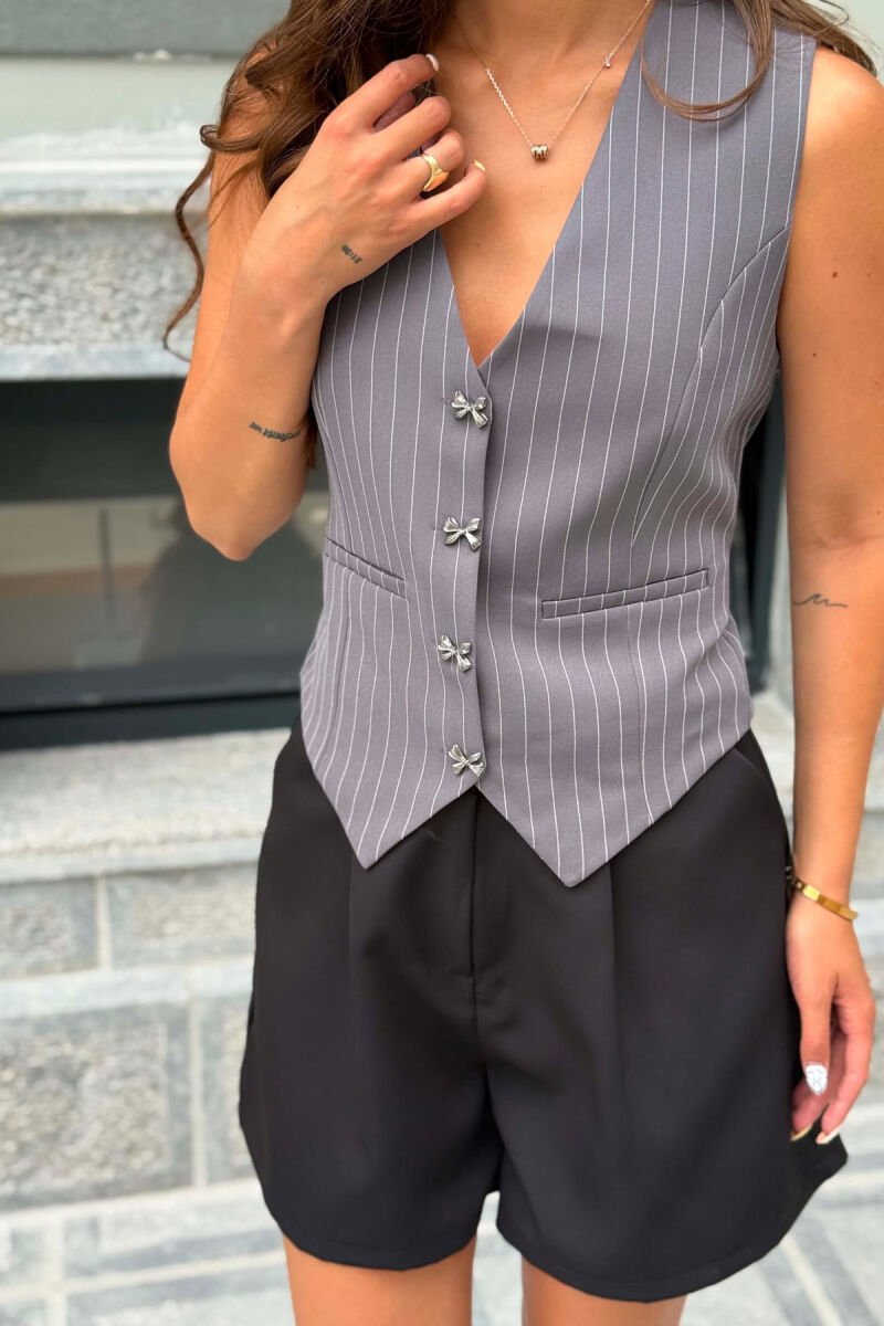 LINES DESIGN BOW DETAIL BUTTONS WOMAN VEST GREY/GRI - 5