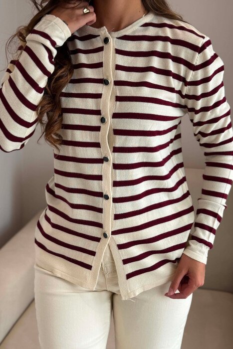 LINES DESIGN BUTTONED WOMAN CARDIGAN BURGUNDY/VISHNJE - 2