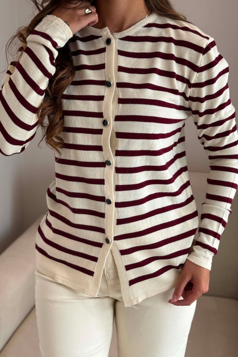 LINES DESIGN BUTTONED WOMAN CARDIGAN BURGUNDY/VISHNJE - 2