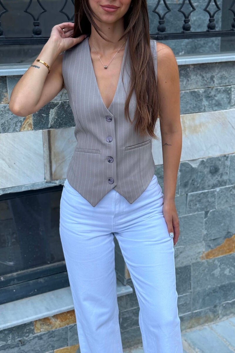LINES DESIGN BUTTONED WOMAN VEST GREY/GRI - 2