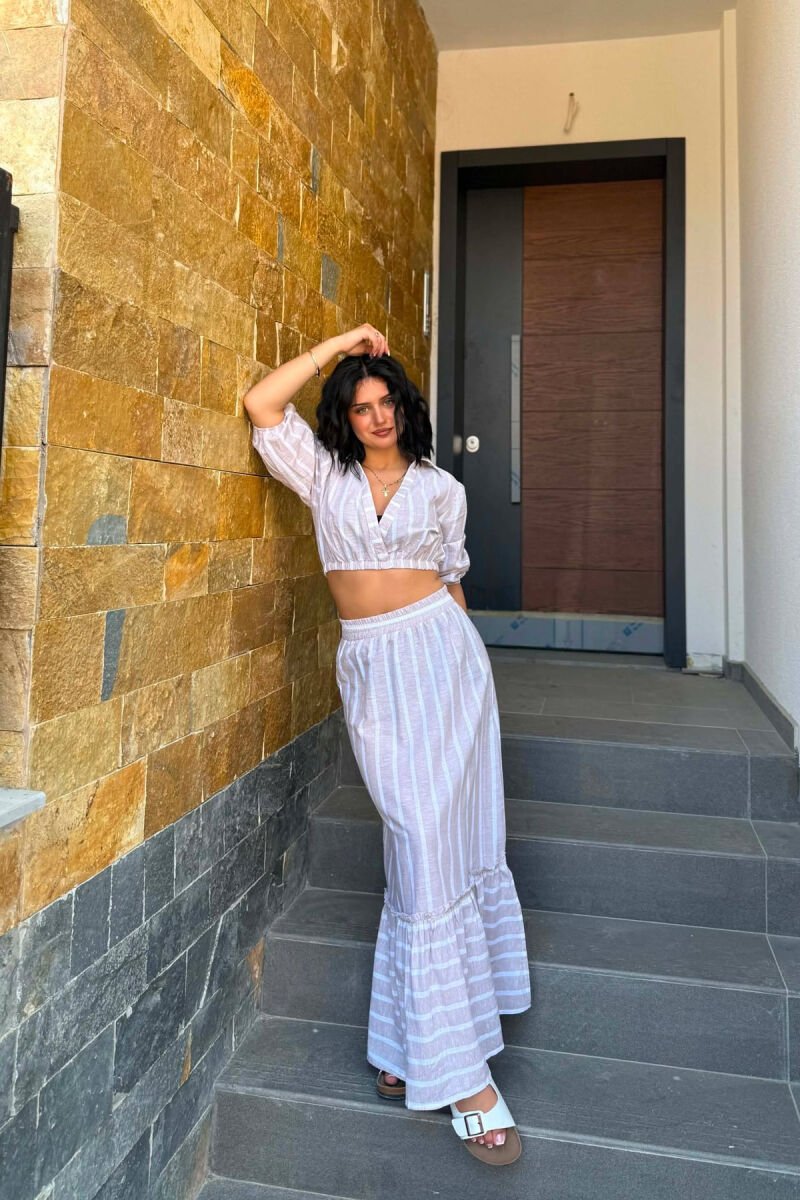 LINES DESIGN CROP TOP +SKIRT WOMAN TWO PIECE SET BEIGE/BEZHE - 4