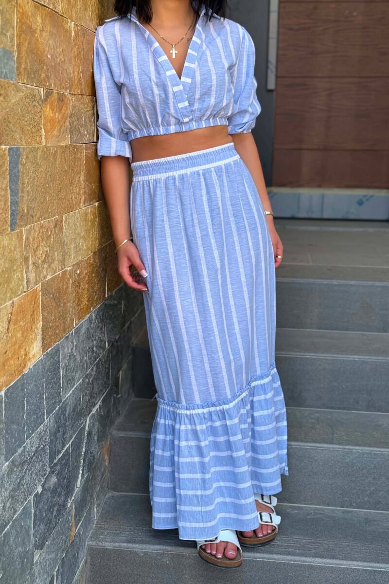 LINES DESIGN CROP TOP +SKIRT WOMAN TWO PIECE SET BLUE/BLU - 3