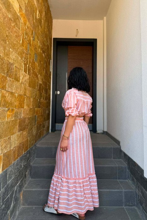 LINES DESIGN CROP TOP +SKIRT WOMAN TWO PIECE SET ORANGE/PORTOKALLI - 6