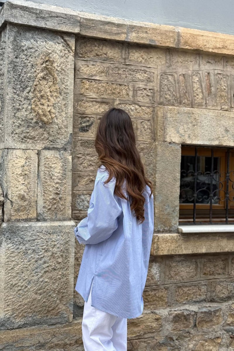LINES DESIGN FRONT FAKE POCKETS WOMAN SHIRT LIGHTBLUE/BZ - 2