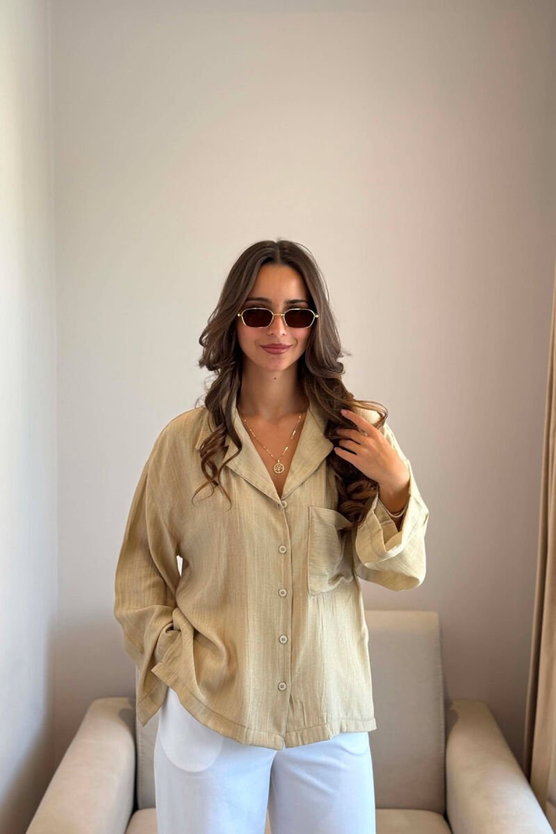 LINES DESIGN FRONT POCKET WOMAN SHIRT BEIGE/BEZHE - 1