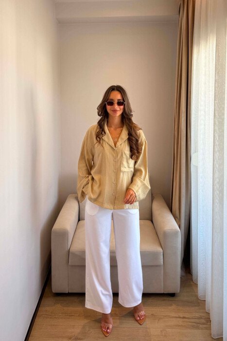 LINES DESIGN FRONT POCKET WOMAN SHIRT BEIGE/BEZHE - 2