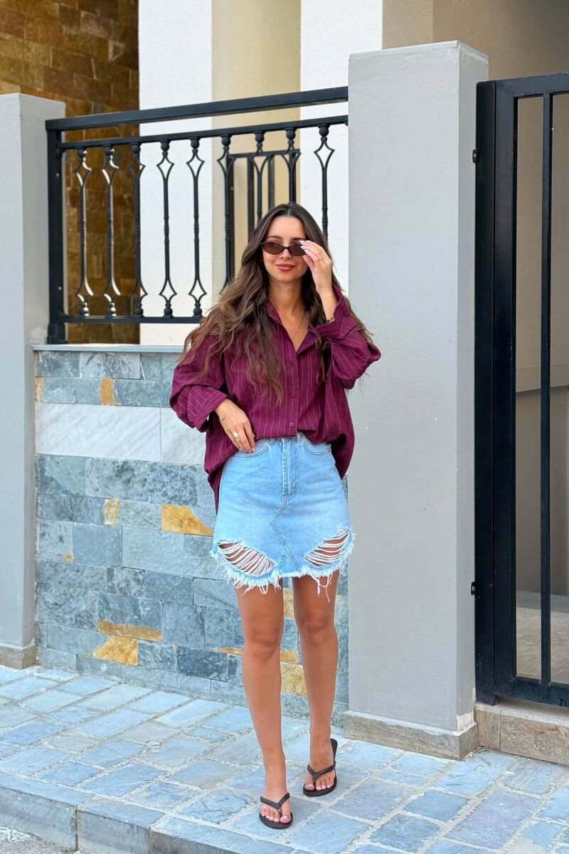 LINES DESIGN FRONT POCKET WOMAN SHIRT BURGUNDY/VISHNJE - 1