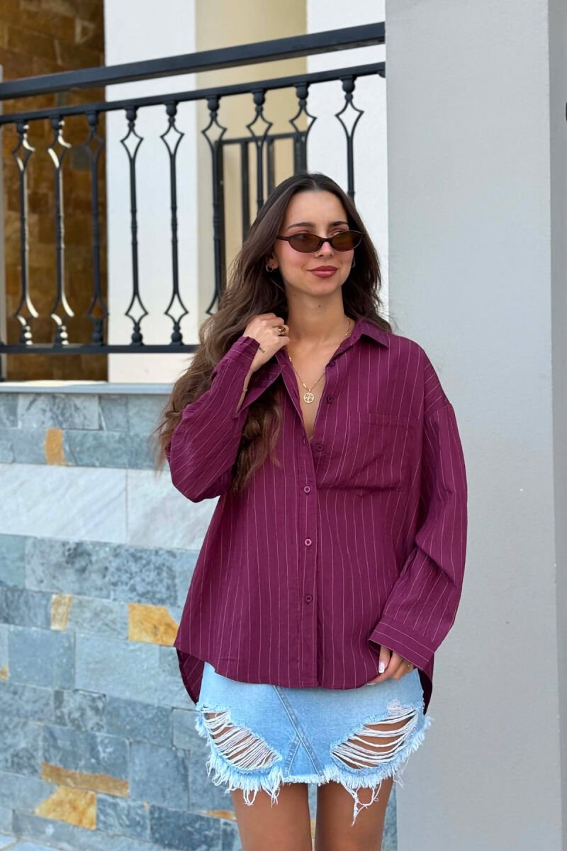 LINES DESIGN FRONT POCKET WOMAN SHIRT BURGUNDY/VISHNJE - 3