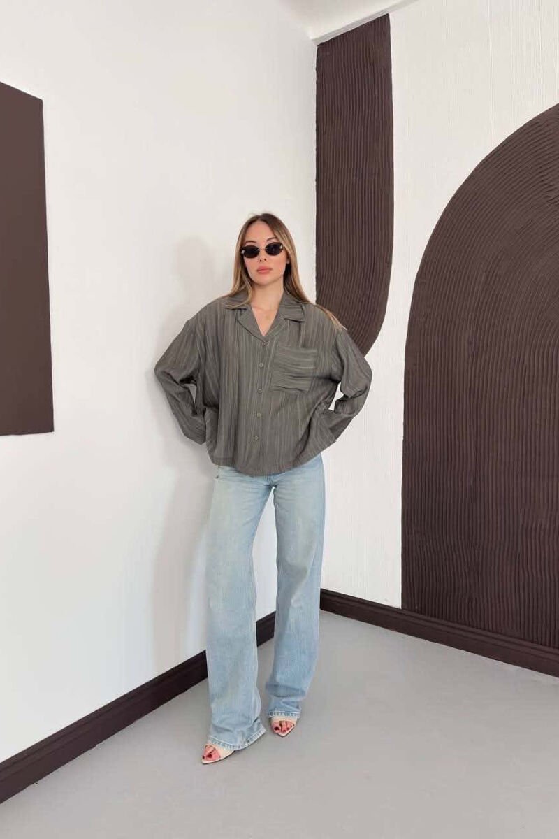 LINES DESIGN FRONT POCKET WOMAN SHIRT GREY/GRI - 2