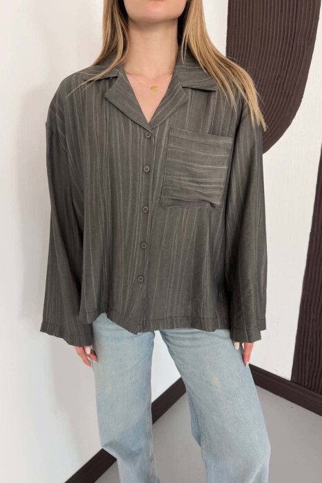 LINES DESIGN FRONT POCKET WOMAN SHIRT GREY/GRI - 3