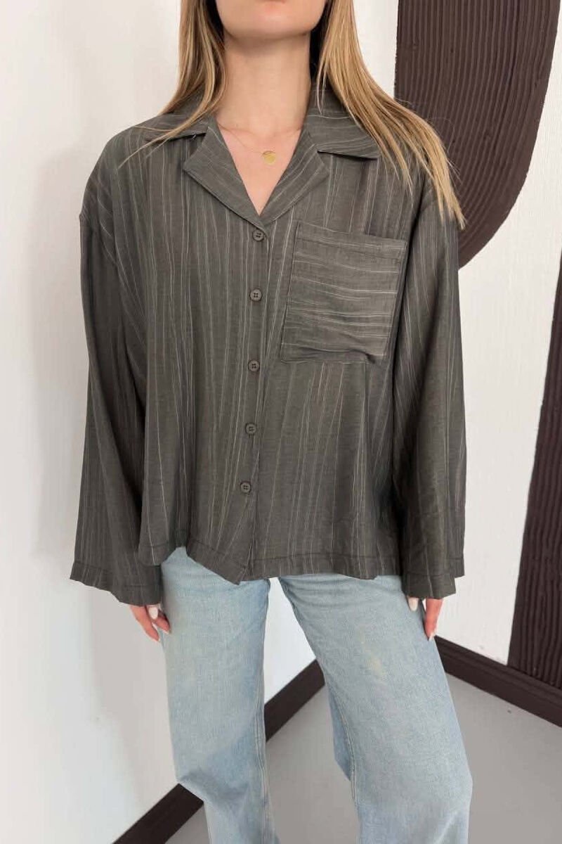 LINES DESIGN FRONT POCKET WOMAN SHIRT GREY/GRI - 3