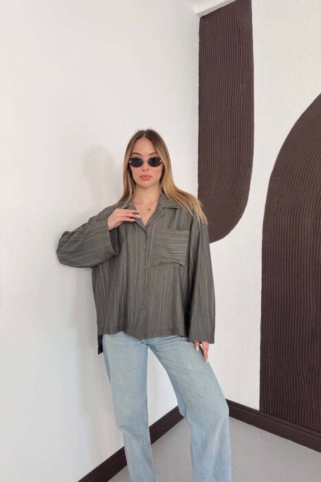 LINES DESIGN FRONT POCKET WOMAN SHIRT GREY/GRI - 4