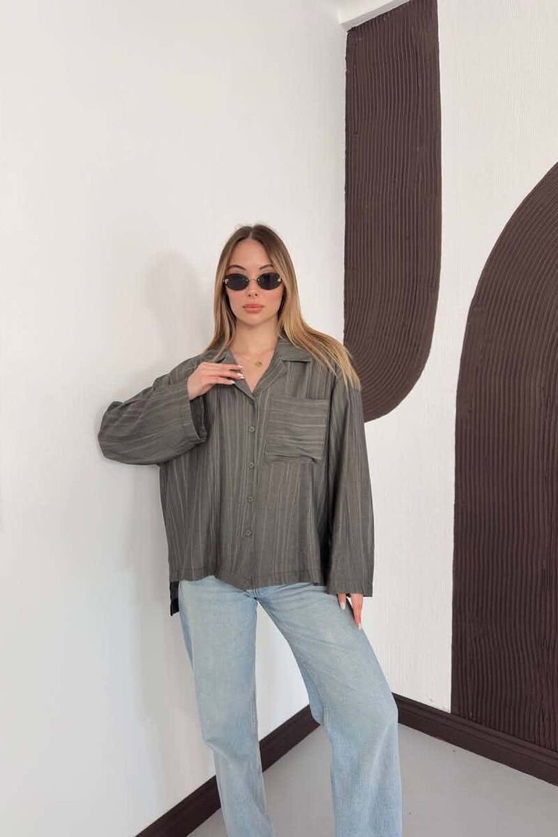 LINES DESIGN FRONT POCKET WOMAN SHIRT GREY/GRI - 4
