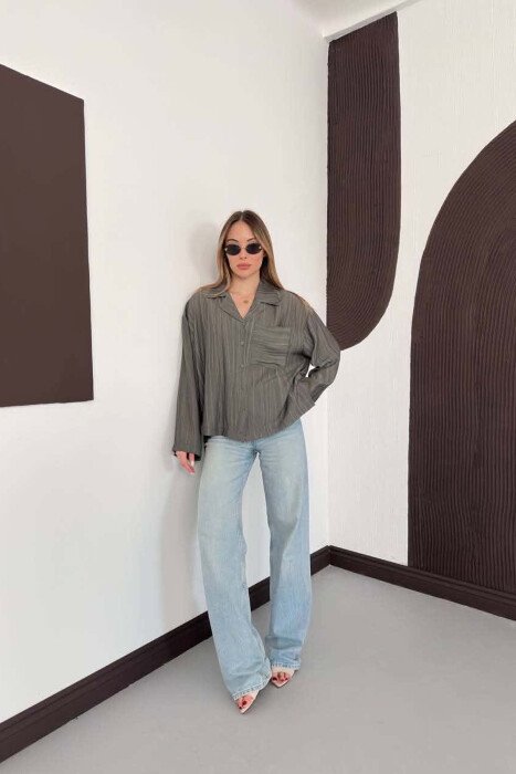 LINES DESIGN FRONT POCKET WOMAN SHIRT GREY/GRI - 6