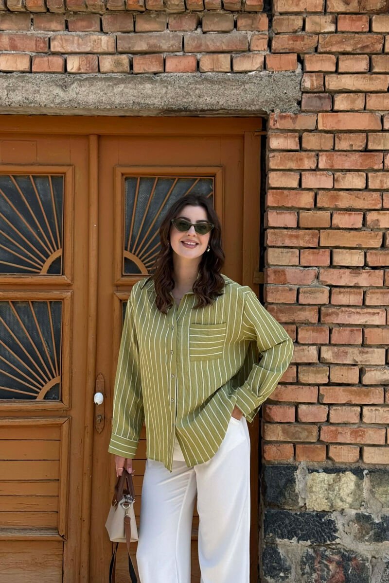 LINES DESIGN FRONT POCKET WOMAN SHIRT LIGHT GREEN/JEZB - 1