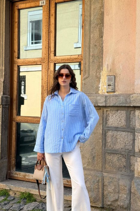 LINES DESIGN FRONT POCKET WOMAN SHIRT LIGHTBLUE/BZ 