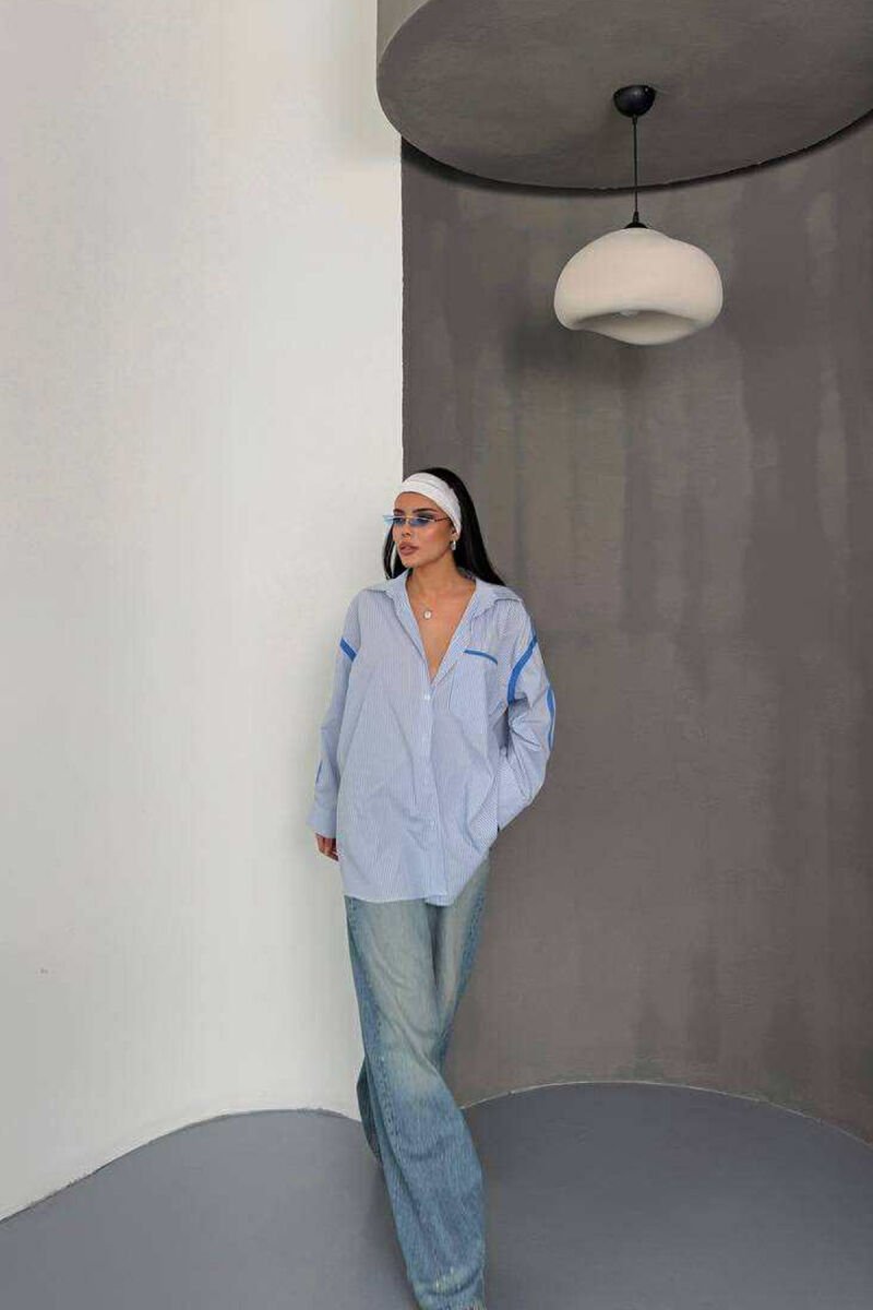 LINES DESIGN FRONT POCKET WOMAN SHIRT LIGHTBLUE/BZ - 1