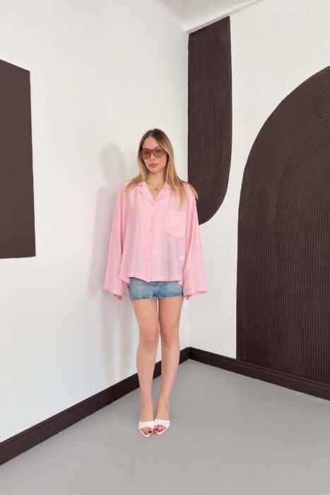 LINES DESIGN FRONT POCKET WOMAN SHIRT PINK/ROZE - 7