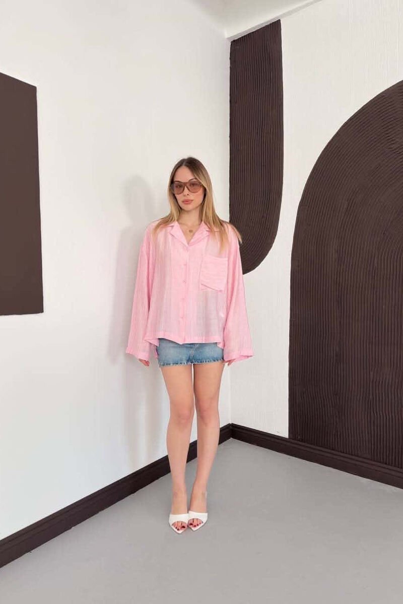 LINES DESIGN FRONT POCKET WOMAN SHIRT PINK/ROZE - 7