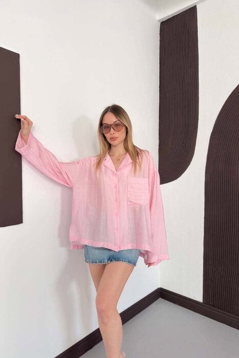 LINES DESIGN FRONT POCKET WOMAN SHIRT PINK/ROZE - 8