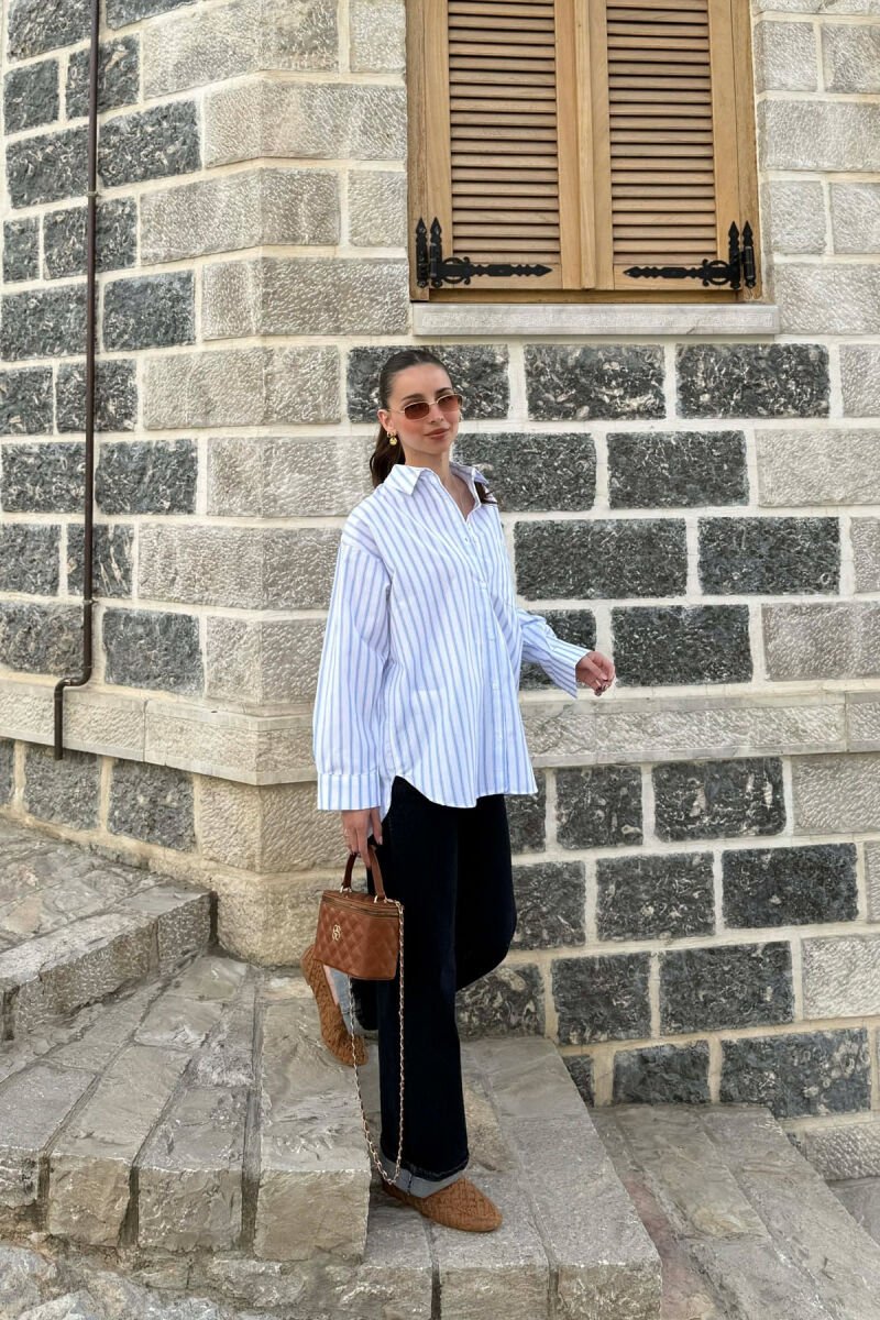 LINES DESIGN FRONT POCKET WOMAN SHIRT WHITE-BLUE/BABL - 2