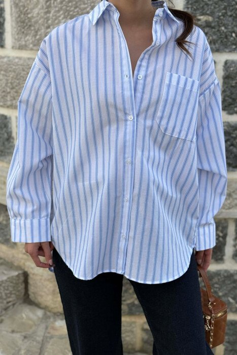 LINES DESIGN FRONT POCKET WOMAN SHIRT WHITE-BLUE/BABL - 3