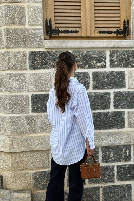 LINES DESIGN FRONT POCKET WOMAN SHIRT WHITE-BLUE/BABL - 4