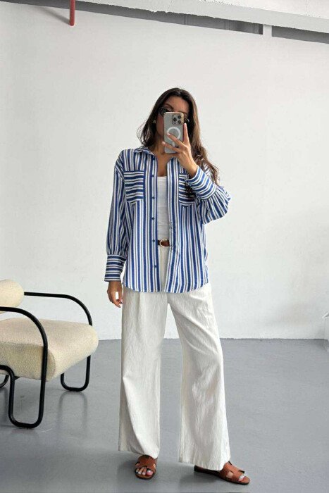LINES DESIGN FRONT POCKETS WOMAN SHIRTS BLUE/BLU - 1