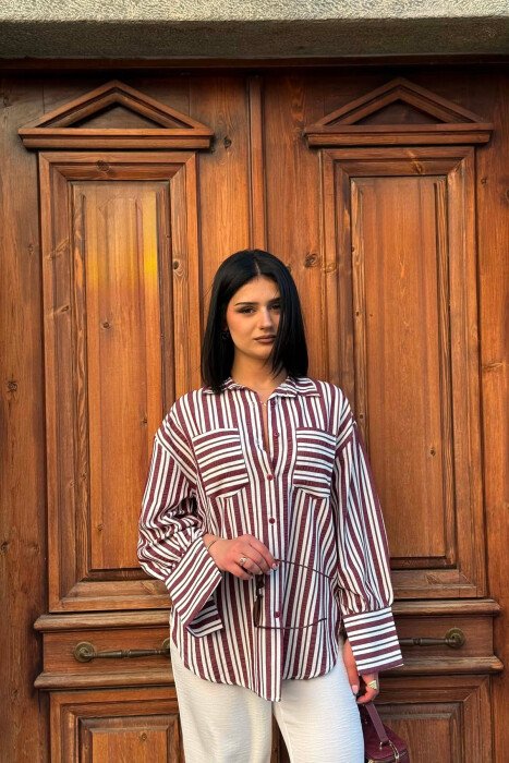 LINES DESIGN FRONT POCKETS WOMAN SHIRTS BURGUNDY/VISHNJE 