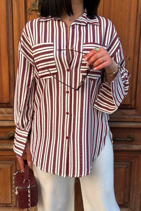 LINES DESIGN FRONT POCKETS WOMAN SHIRTS BURGUNDY/VISHNJE - 2