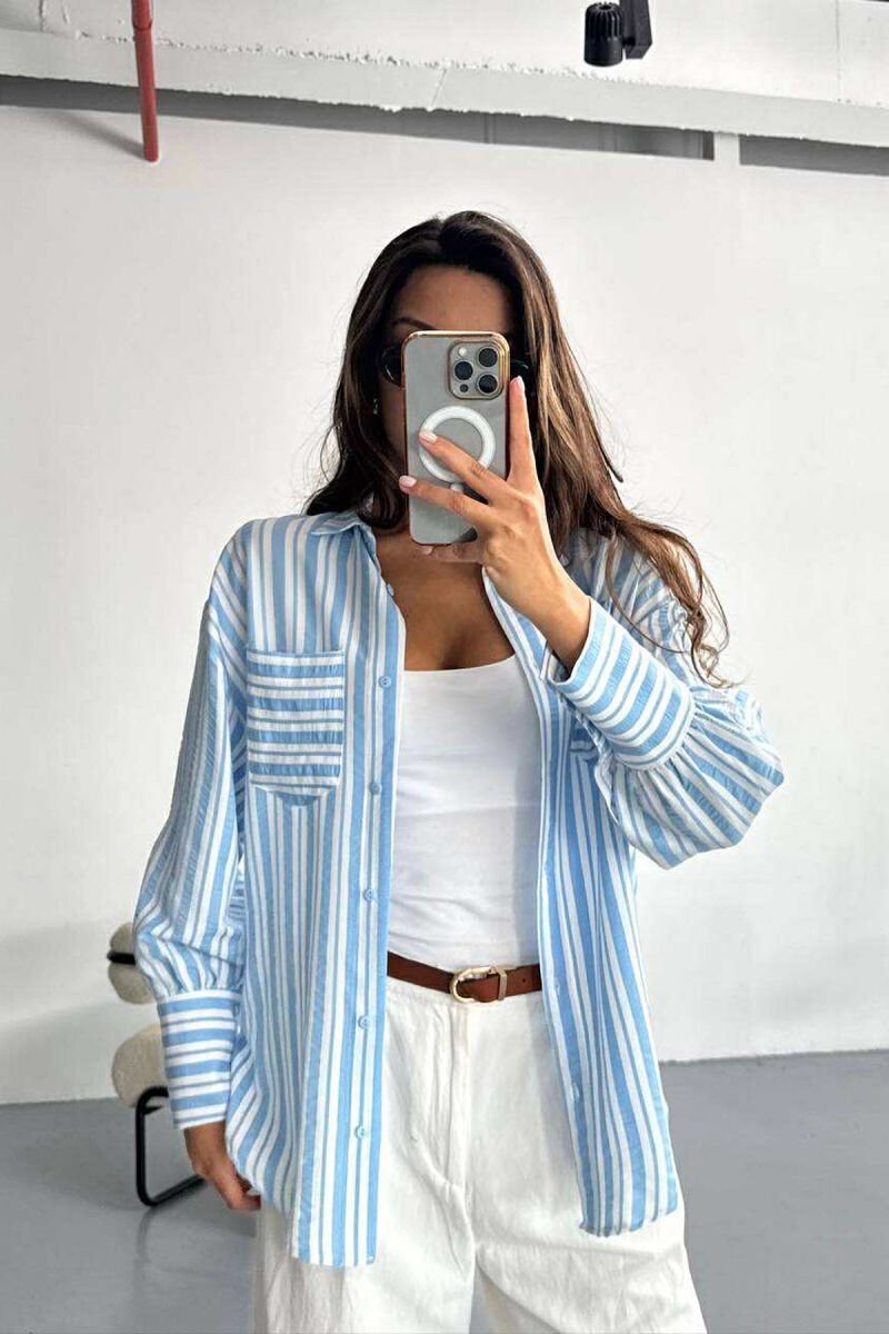 LINES DESIGN FRONT POCKETS WOMAN SHIRTS LIGHTBLUE/BZ - 4