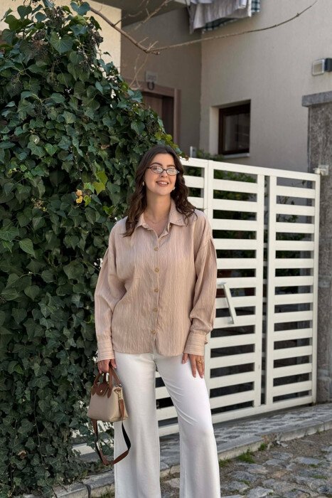 LINES DESIGN GOLD BUTTONS WOMAN SHIRT BEIGE/BEZHE 