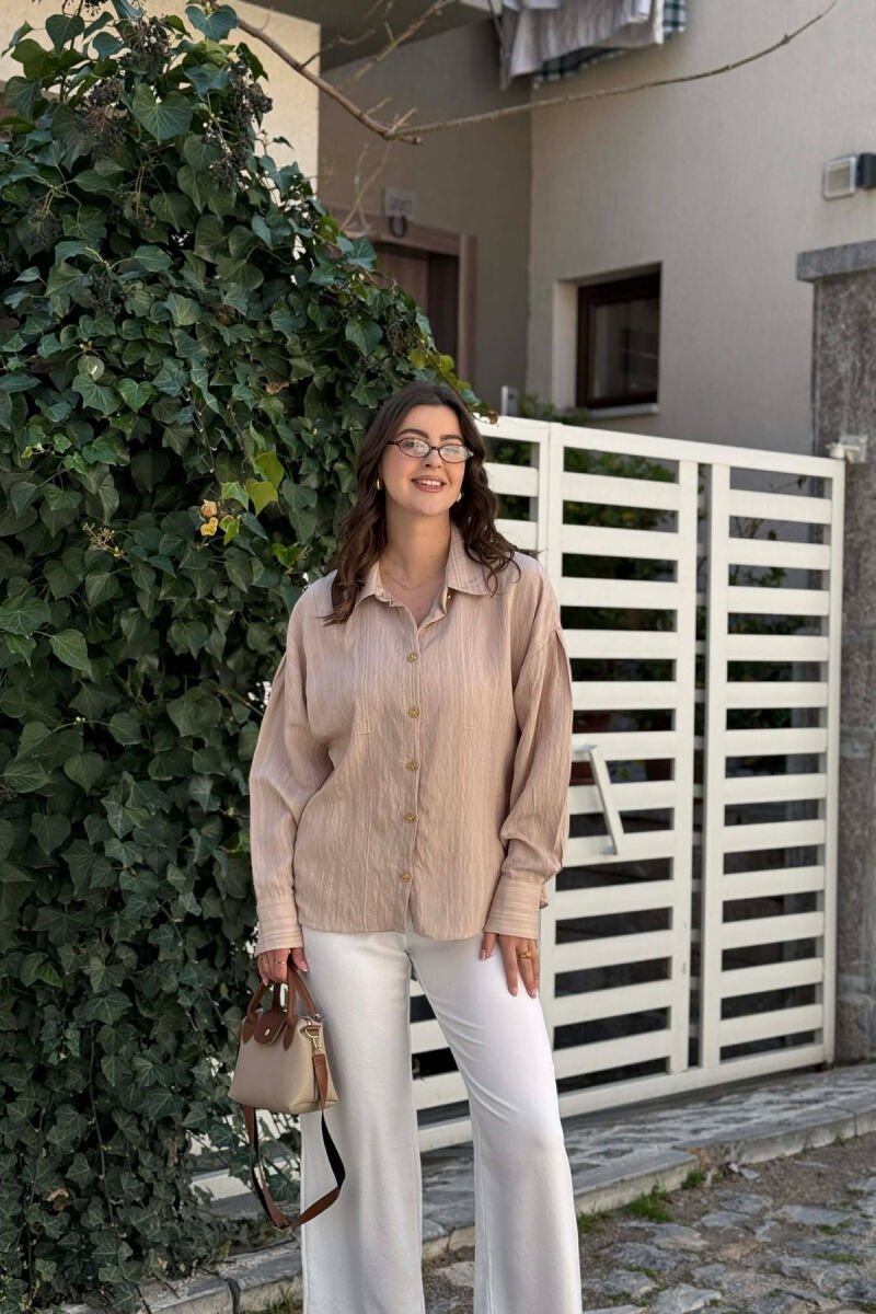 LINES DESIGN GOLD BUTTONS WOMAN SHIRT BEIGE/BEZHE - 1