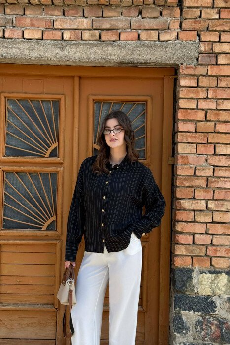 LINES DESIGN GOLD BUTTONS WOMAN SHIRT BLACK/ E ZEZE - 1