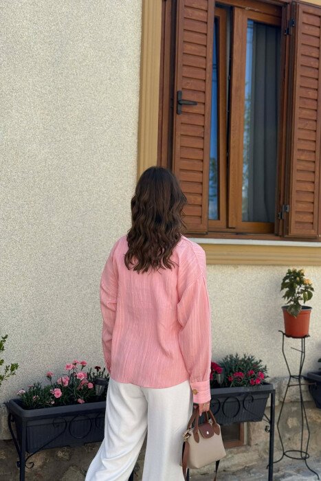 LINES DESIGN GOLD BUTTONS WOMAN SHIRT POWDER/PUDER - 4