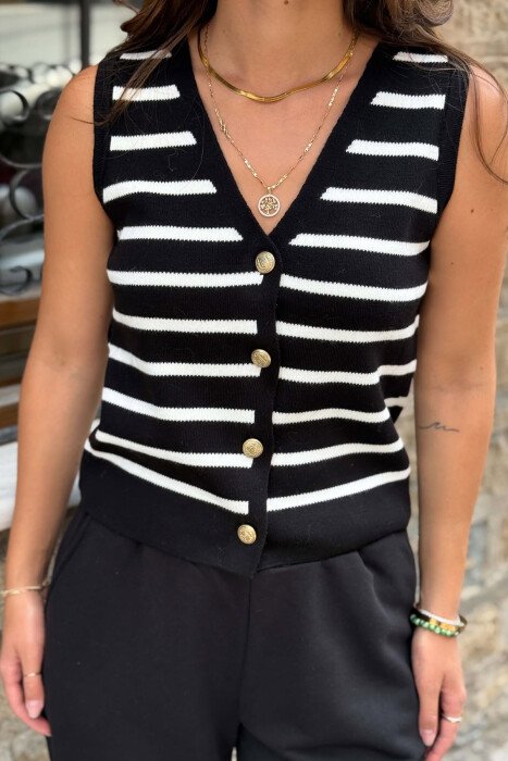 LINES DESIGN GOLD BUTTONS WOMAN VEST BLACK/ E ZEZE - 2