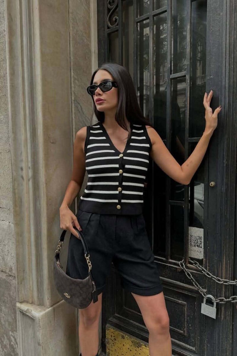 LINES DESIGN GOLD BUTTONS WOMAN VEST BLACK/ E ZEZE - 4