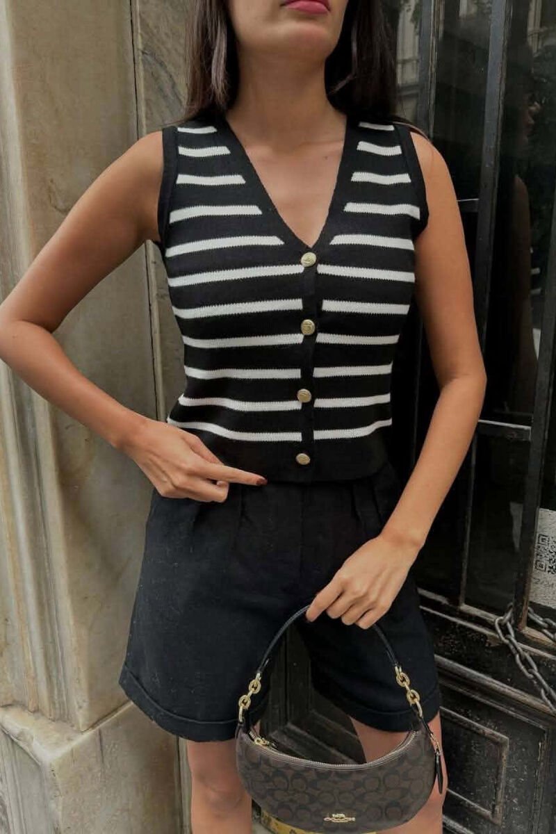 LINES DESIGN GOLD BUTTONS WOMAN VEST BLACK/ E ZEZE - 5