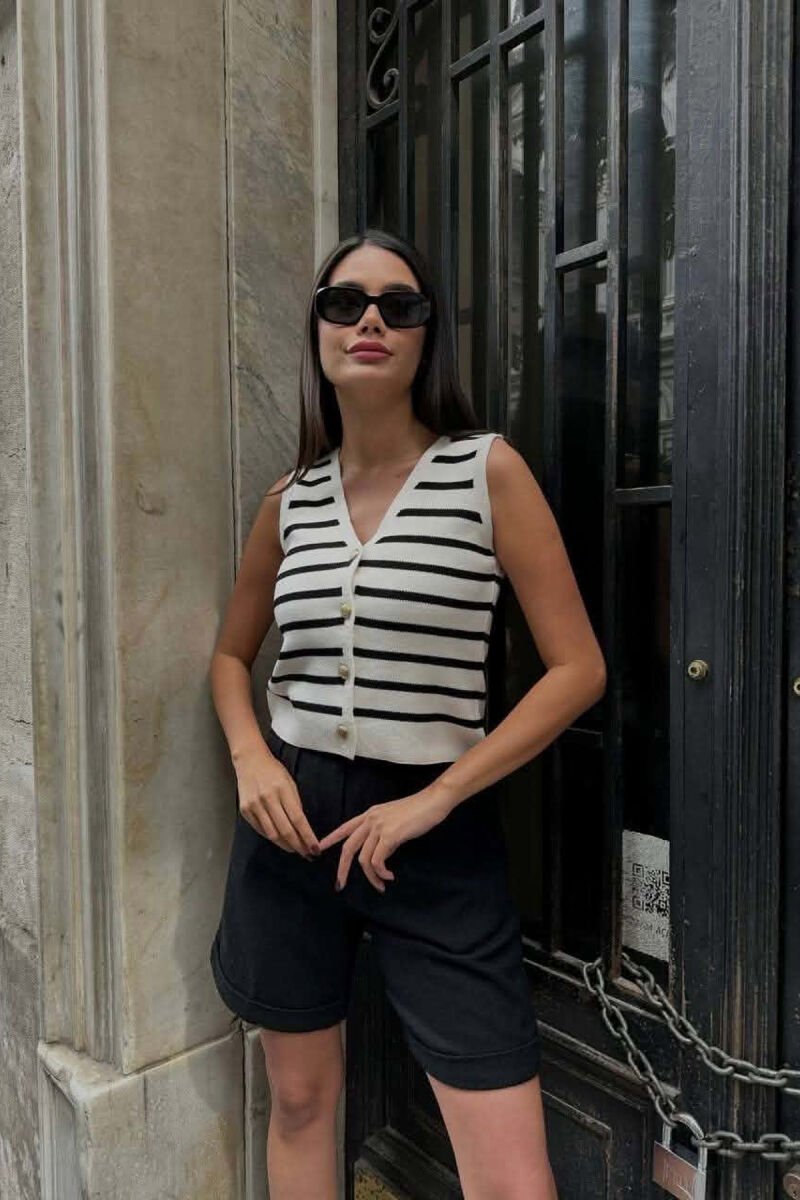 LINES DESIGN GOLD BUTTONS WOMAN VEST WHITE-E BARDHE - 1