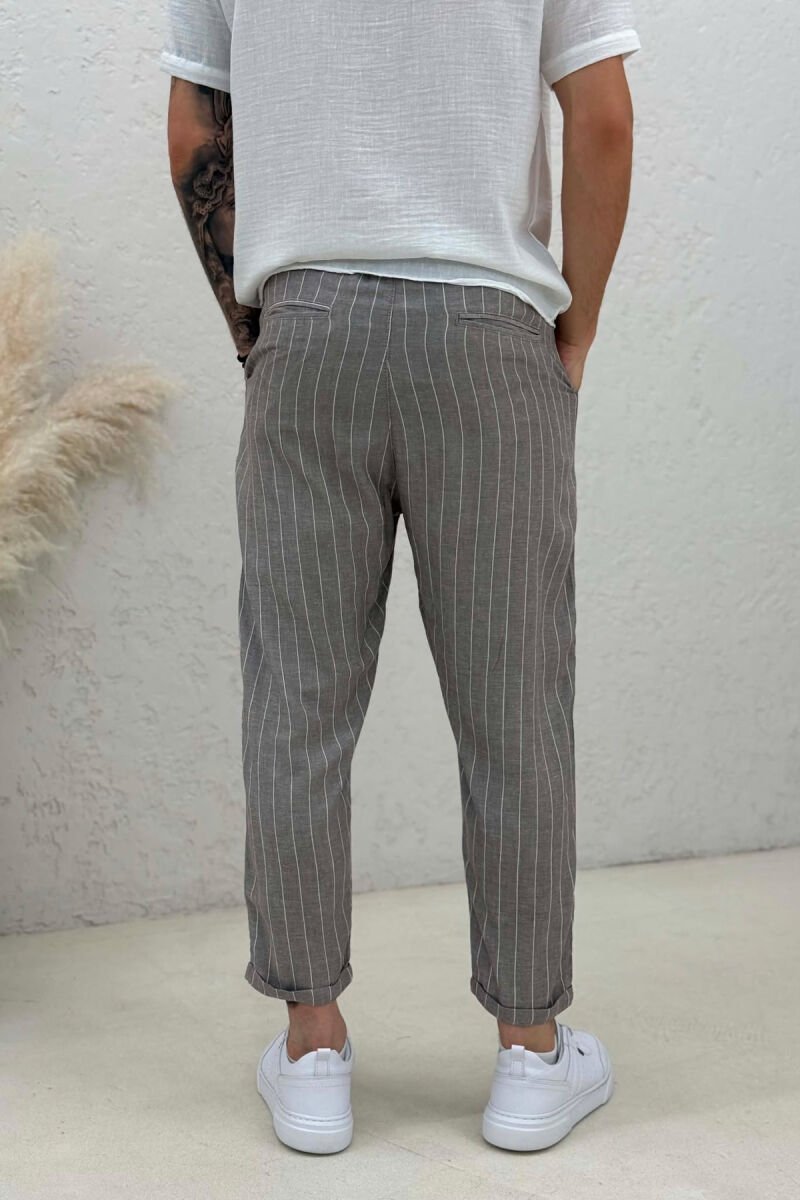 LINES DESIGN LACING WAIST MEN PANTS LIGHT BROWN/KAZB - 3