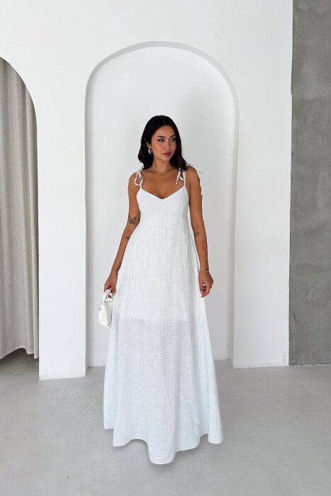 LINES DESIGN LONG WOMAN DRESS WHITE-E BARDHE - 