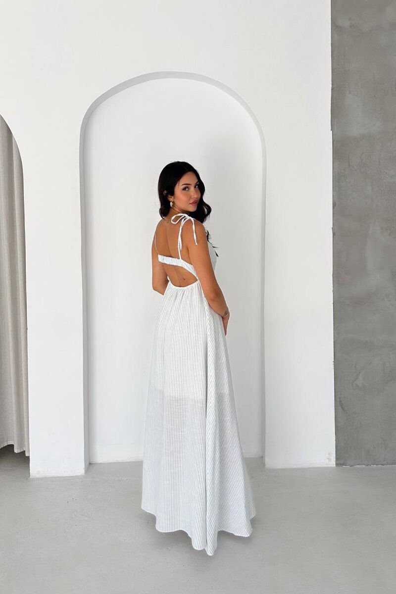LINES DESIGN LONG WOMAN DRESS WHITE-E BARDHE - 2