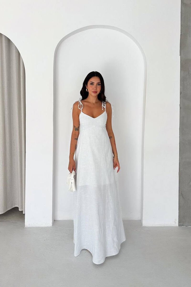 LINES DESIGN LONG WOMAN DRESS WHITE-E BARDHE - 4