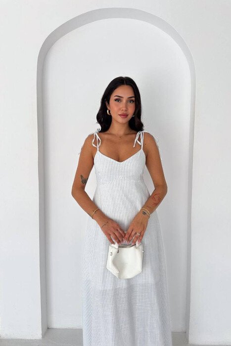 LINES DESIGN LONG WOMAN DRESS WHITE-E BARDHE - 5